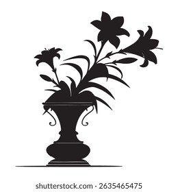 Black Flower vase silhouette vector illustration on white background
