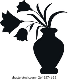 Black Flower Vase Silhouette Vector Icon Isolated on White Background

