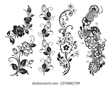 Black flower vector art white background