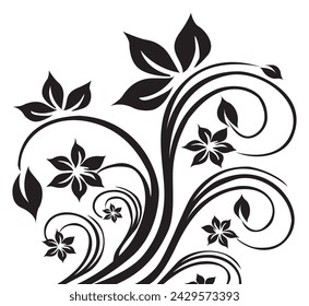 Fondo blanco del arte del vector de la flor negra. Diseño decorativo ornamental de motivos florales.