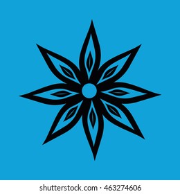 Black flower vector icon illustration. Blue background