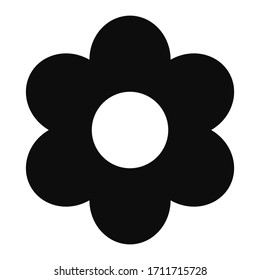 Black flower vector icon isolated on white background. High quality flat style modern illustration of a daisy flower with six petals