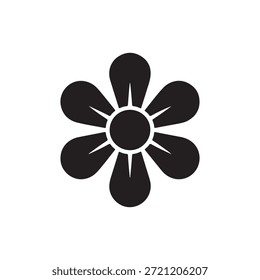 Ícone de vetor de flor preta isolado no fundo branco, design de silhueta floral mínimo.