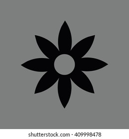Black flower vector illustration icon. Gray background