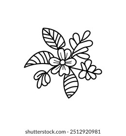 Black flowers bouquet, Vector illustration outlinne image , Hand-drawn botanical lines art flower, Minimalist contour drawing of flower. line drawing of flower botany.