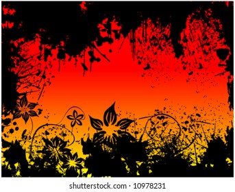 Black flowers and grunge on hot background