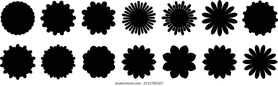 Black flowers icon set. Abstract flower icons isolated on white background. Flowers elements collection. Flower plant and floral nature. Vector illustrator.