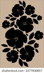 BLACK FLOWERS ON BEIGE BACKGROUND DIGITAL ARTWORK IN VECTOR FOR DESIGN AND DECORATION