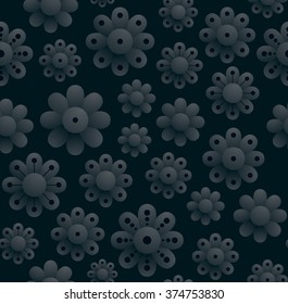 Black flowers on a dark background. Seamless flowers pattern. Abstract pattern. Vector illustration.