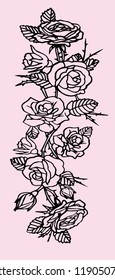 Black flowers on pink background. Vector illustration.
