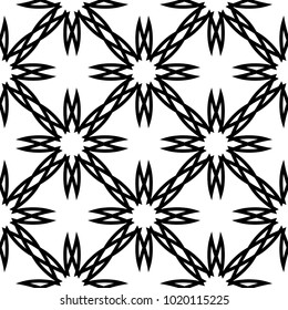 Black flowers on white background. Seamless pattern for textile and wallpapers
