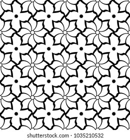 Black flowers on white background. Seamless pattern for textile and wallpapers