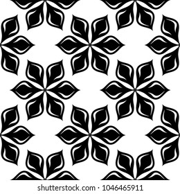 Black flowers on white background. Seamless pattern for textile and wallpapers