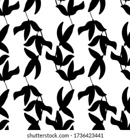 Black flowers on white background. Vector illustration. Seamless pattern. 