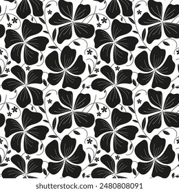 Black flowers on a white background. Vector seamless pattern