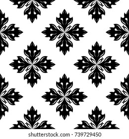Black flowers on white background. Seamless pattern for textile and wallpapers