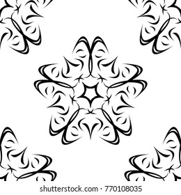 Black flowers on white background. Seamless pattern for textile and wallpapers