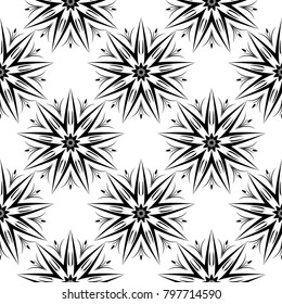 Black flowers on white background. Seamless pattern for textile and wallpapers