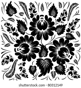 Black flowers on a white background - in the style of hand-painted. All items are grouped.