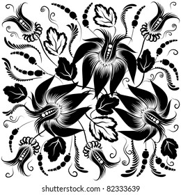 Black flowers on a white background - in the style of hand-painted. Basic elements are grouped.