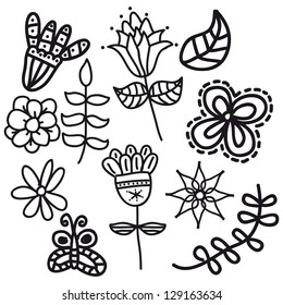 black flowers over white background. vector illustration
