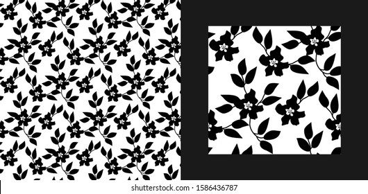 Black flowers pattern on the white background vector illustration