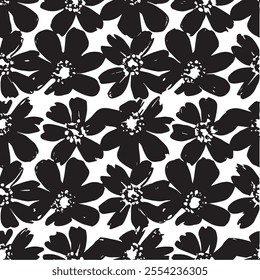 Black flowers pattern on white background.Plant ditsty floral botany background for fabric, print, websites, fashion, wallpapers.