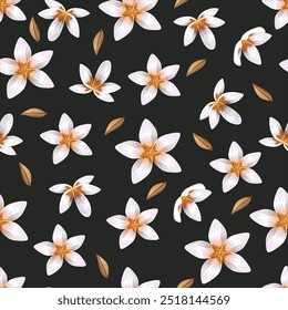 Flores pretas, padrão de flores, Textıle sem emenda, Plano de fundo 