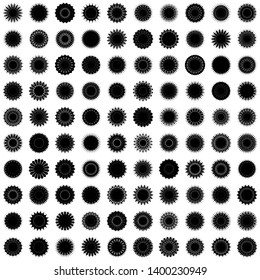 Black Flowers / Pseudo-Snowflakes on white background. Sharp set of 100 items. 18 (eighteen) angles. - Vector