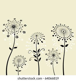 Black flowers silhouette dandelion vector