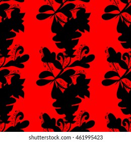 Black flowers silhouette on red background. Vector illustration.