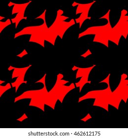 Black flowers silhouette on red background. Vector illustration.