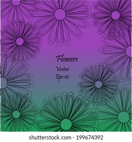 black flowers silhouettes and place for your text isolated on colorful bright background