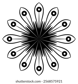 Black flowers vector illustration. Ornamental round lace pattern. Floral Indian design element. Ethnic tattoo design. Natural monochrome decor for clothes, home, office, stationery