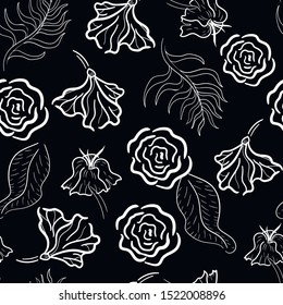 Black flowers vector seamless pattern . Concept for print, web design, cards, textile