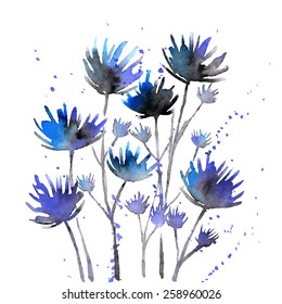  Black flowers. Watercolor vector illustration