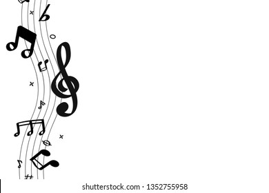 schwarz fließende Musiknoten auf weißem Hintergrund, Vektorgrafik
