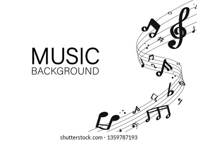Black flowing music notes on white background vector