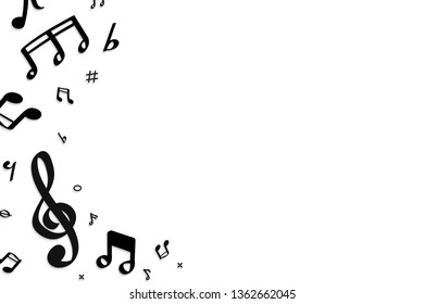 Black flowing music notes on white background vector