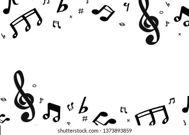 Black flowing music notes on white background vector
