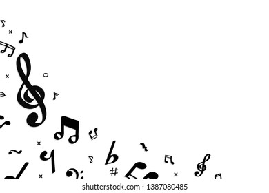 Black flowing music notes on white background vector