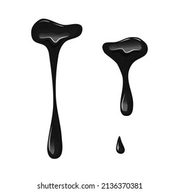 Black flowing slime on a white isolated background. Viscous dripping liquid, oil, poison. Vector cartoon illustration.