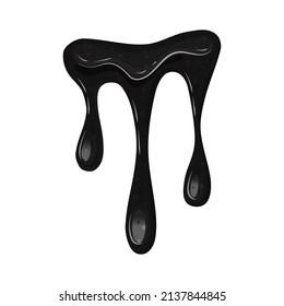 Black flowing slime on a white background. Viscous dripping liquid, oil, poison. Vector cartoon illustration.