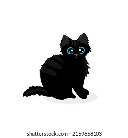 black fluffy cat. Vector illustration. Fluffy peach cat on its hind legs. Use for wall printing, pillows, children's interior decoration, children's clothing and shirts, greeting cards
