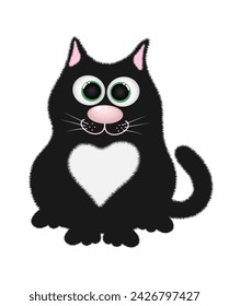 A black fluffy cat. Vector illustration
