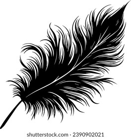 Black Fluffy Feather Silhouette Isolated On White Background Vector EPS