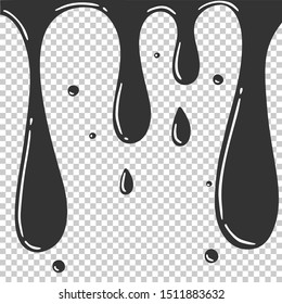 Black fluid drops down, oil liquid flow. Isolated on transparent background.