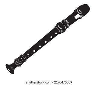 Black Flute icon  recorder is wind instrument made from tube and holes along it that are stopped by the fingers  Vector Illustration isolated white background 