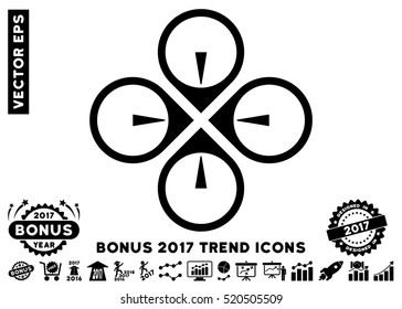 Black Fly Drone pictogram with bonus 2017 year trend design elements. Vector illustration style is flat iconic symbols, white background.