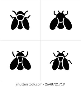 Black fly glyphs create a tile pattern. Vector bug is on a white background. The image displays different vector fly silhouettes arranged in a tile-like manner.